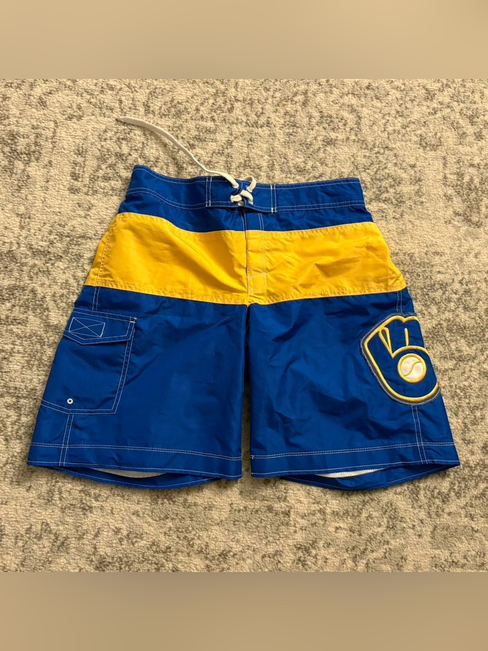 Cooperstown Collection Milwaukee Brewers Blue & Yellow Swim Suit Size Small